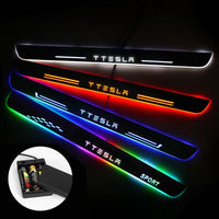 Tesla Door Sill Pan | Batteries Powered LED Door Sills Entry Guards Light | Car Accessories